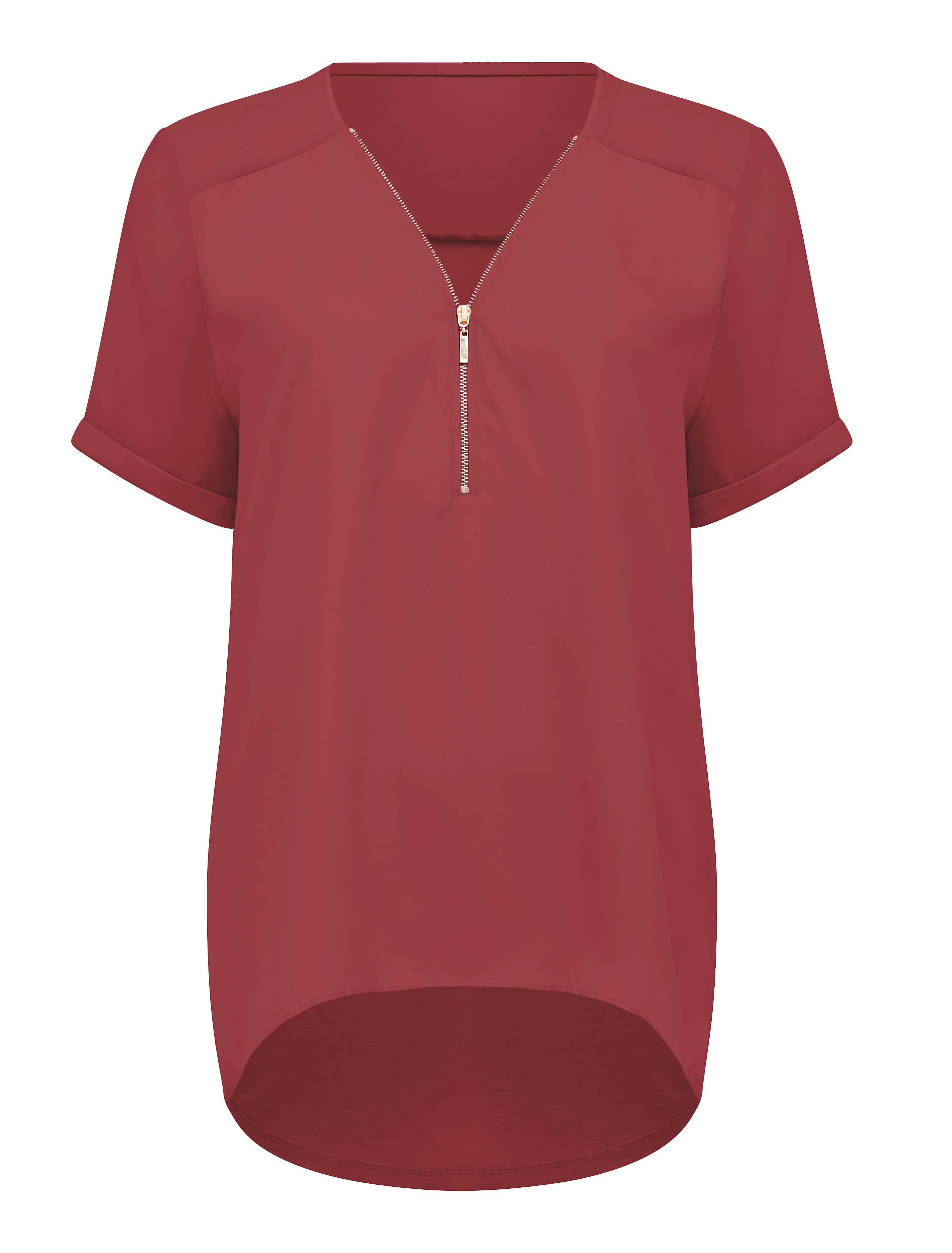 Poppy Zip Front Tee Burnt Sienna_mannequin