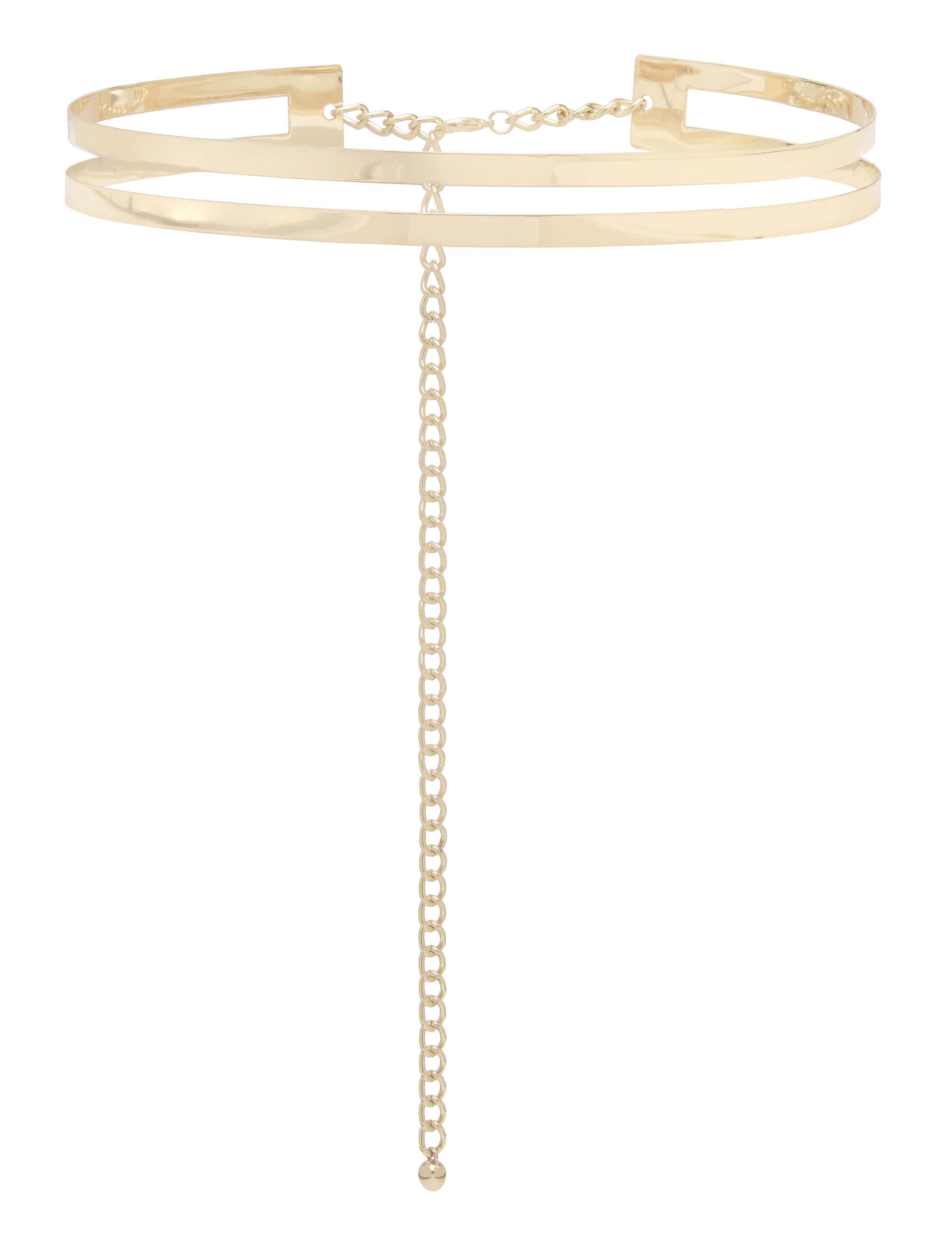 Amy Skinny Metal Plate Belt Soft Gold_mannequin