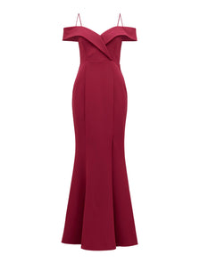 Sara Off-Shoulder Gown CA Red Plum_mannequin