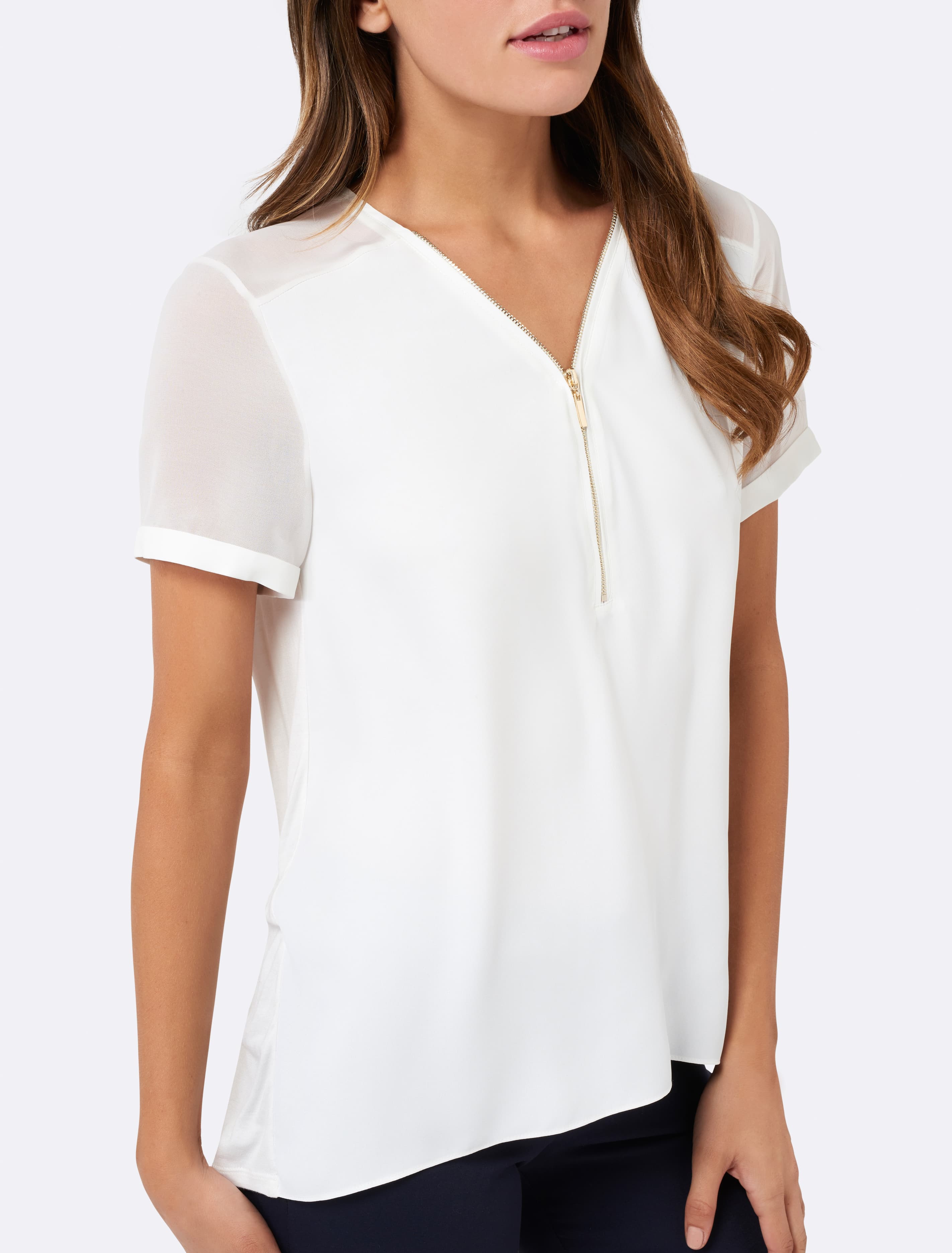 Poppy Zip Front Tee Porcelain