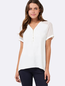 Poppy Zip Front Tee Porcelain