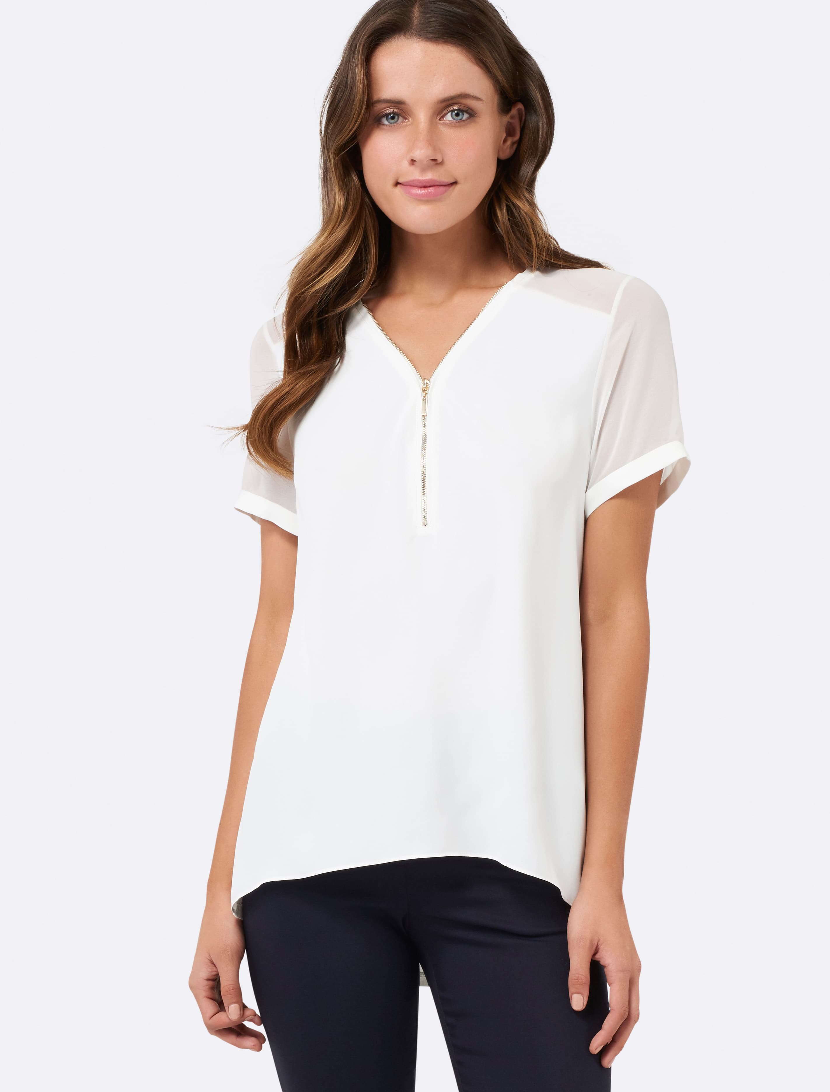 Poppy Zip Front Tee Porcelain