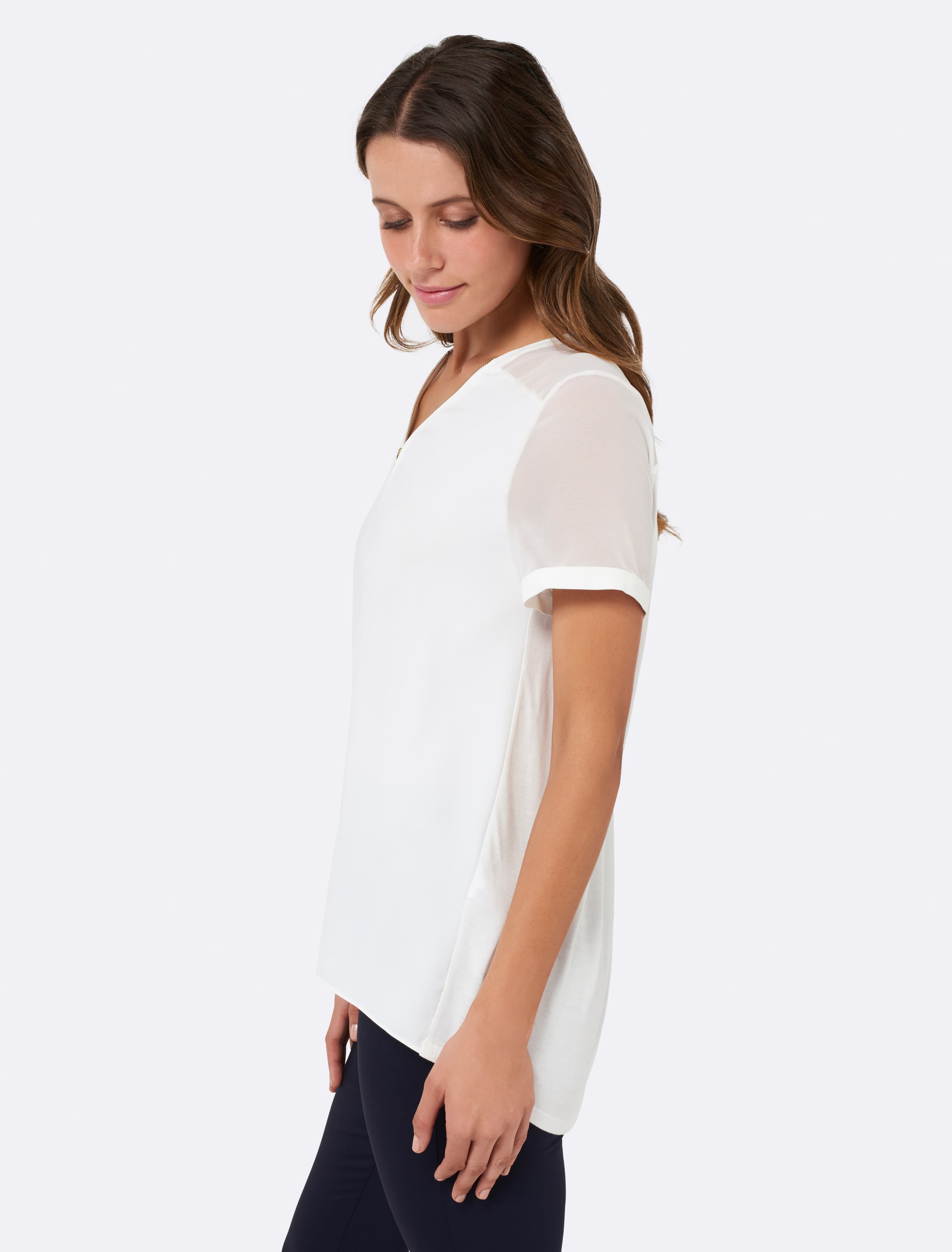 Poppy Zip Front Tee Porcelain