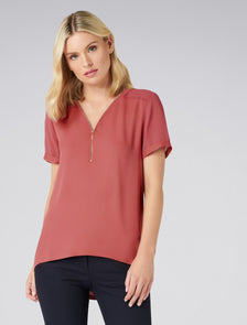 Poppy Zip Front Tee Burnt Sienna