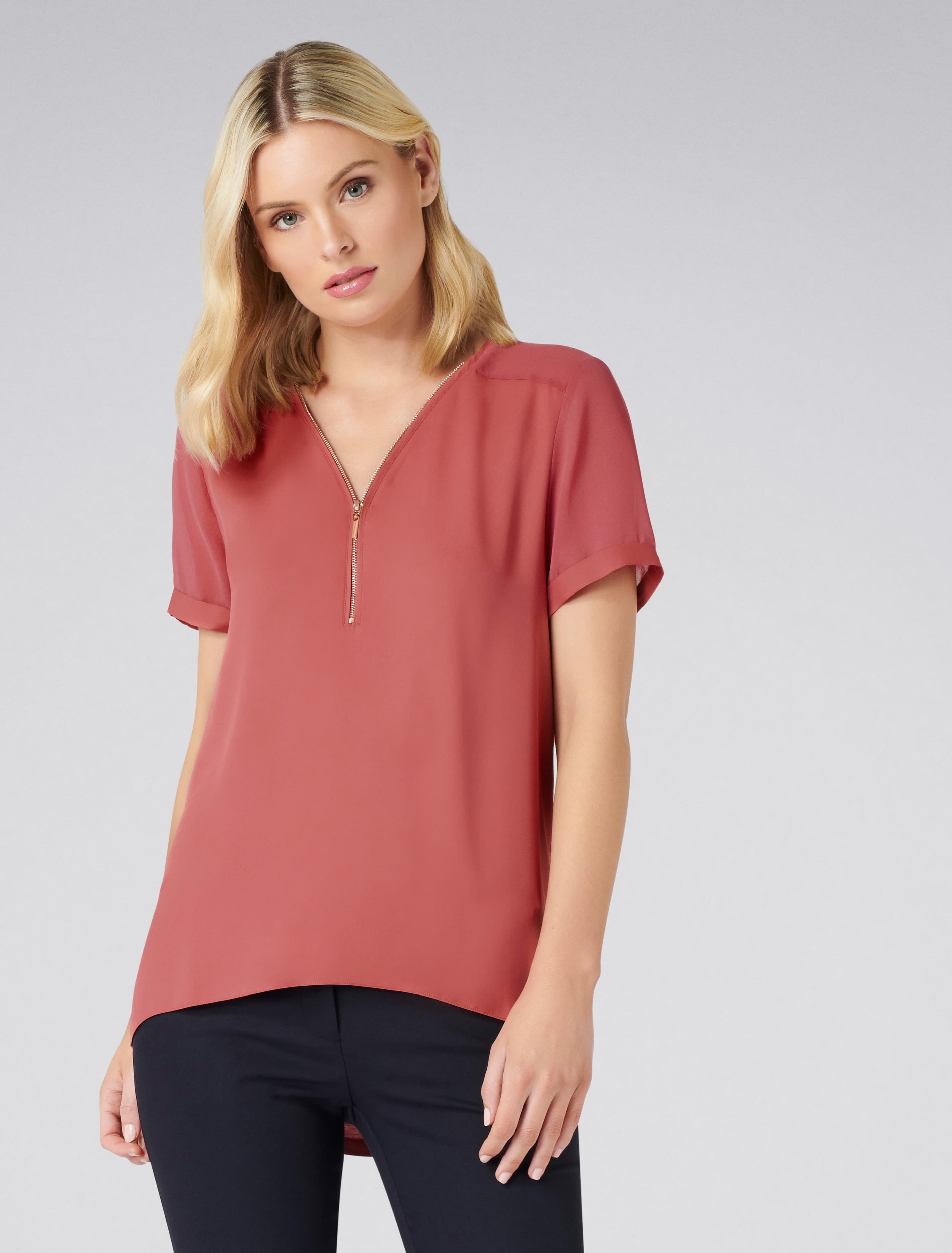 Poppy Zip Front Tee Burnt Sienna
