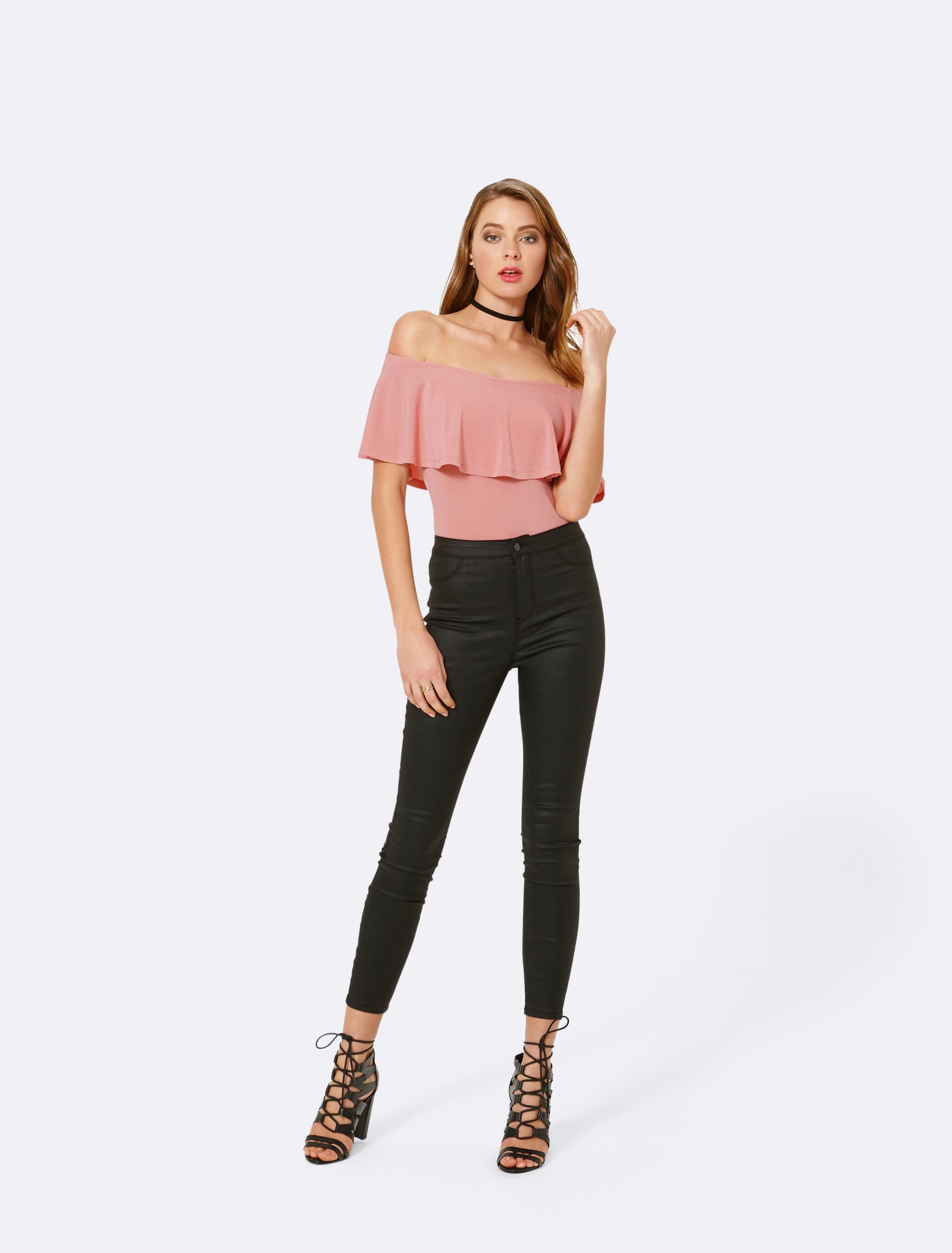 Yasmina Frill Bardot Bodysuit Rose Bloom