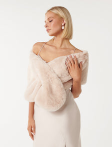 Laura Faux Fur Wrap Blush