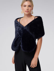 Laura Faux Fur Wrap Navy