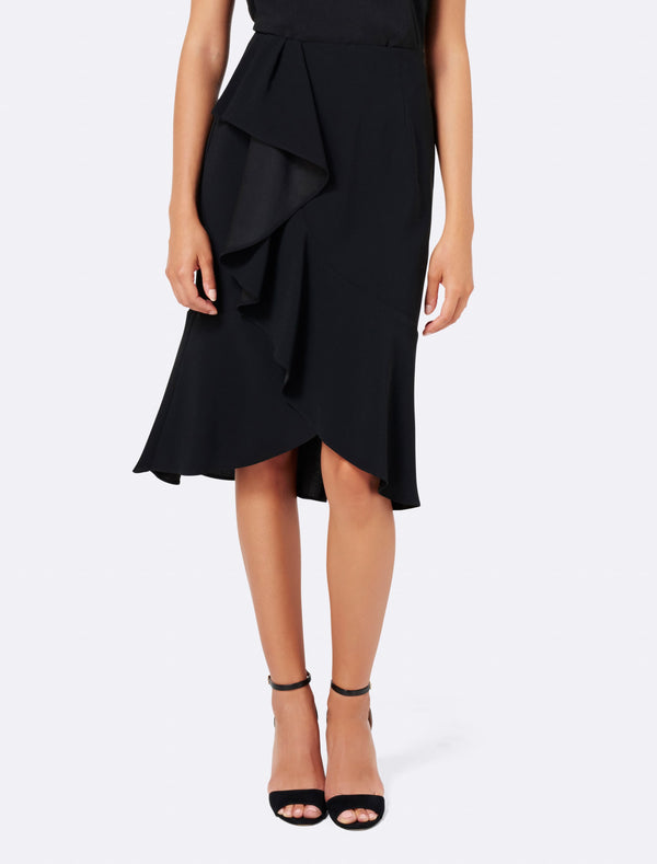 Abby ruffle wrap pencil skirt Black