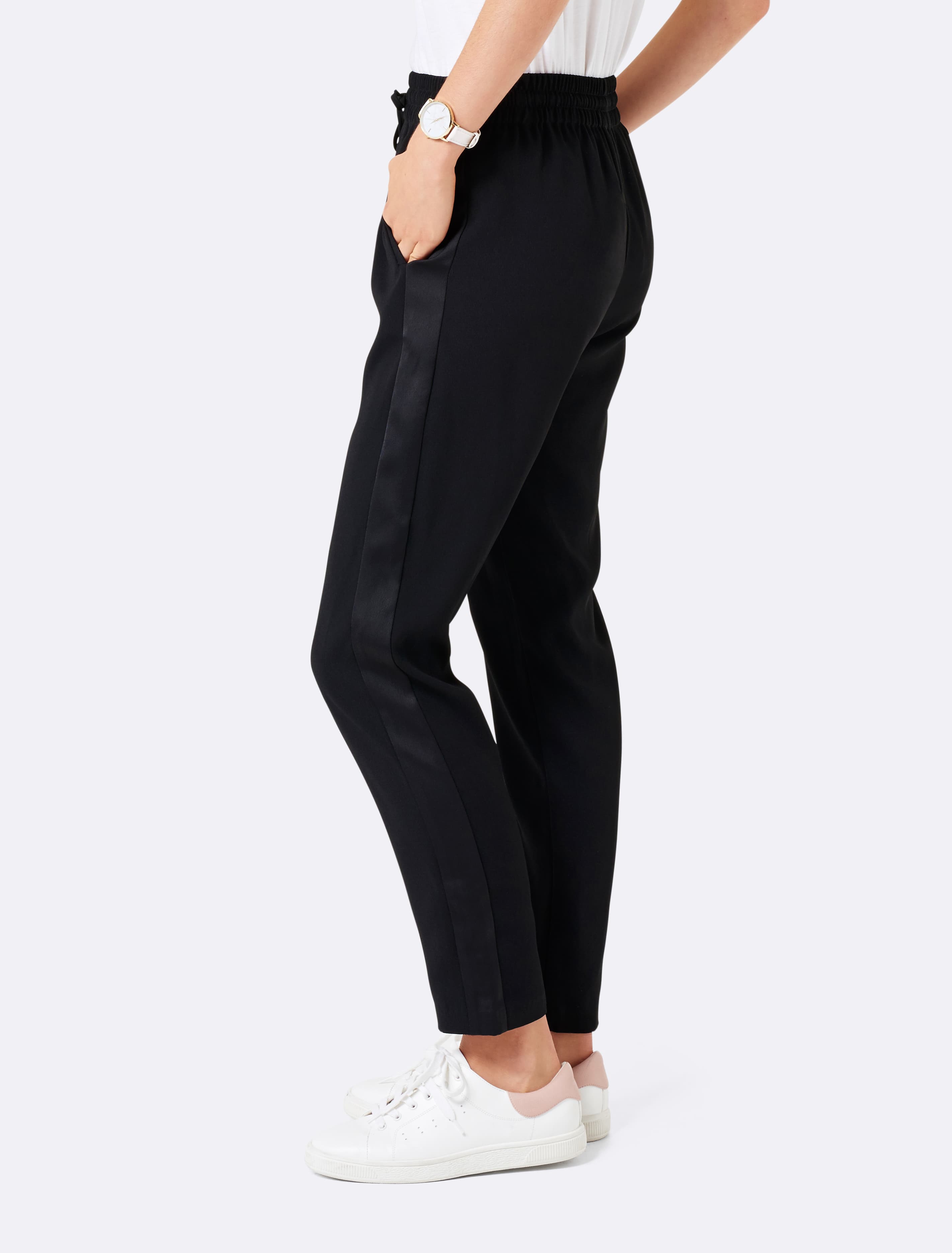 Jasmine satin stripe jogger pant Black