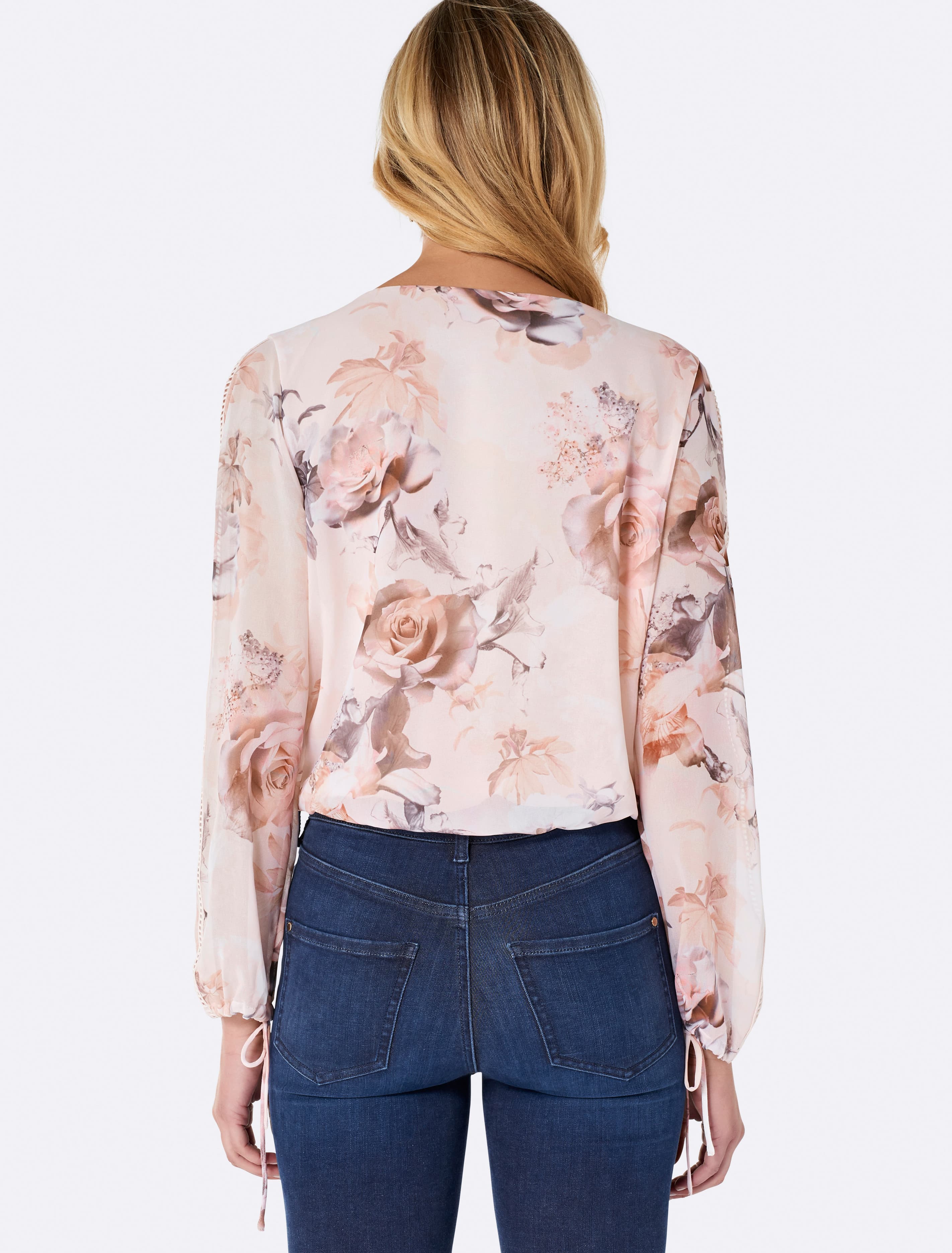 Dahlia Wrap Bodysuit Blush Base Floral Print