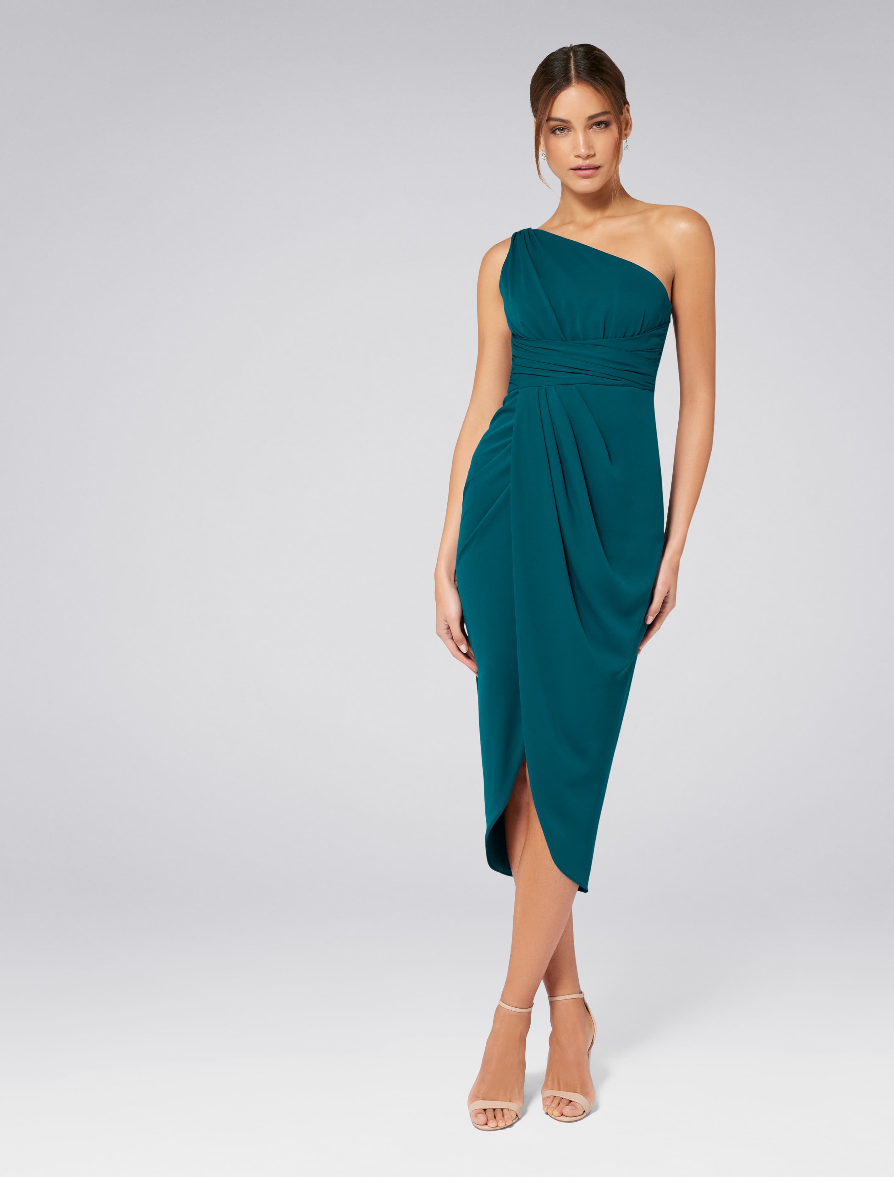 Mandy One Shoulder Drape Maxi Teal Oasis