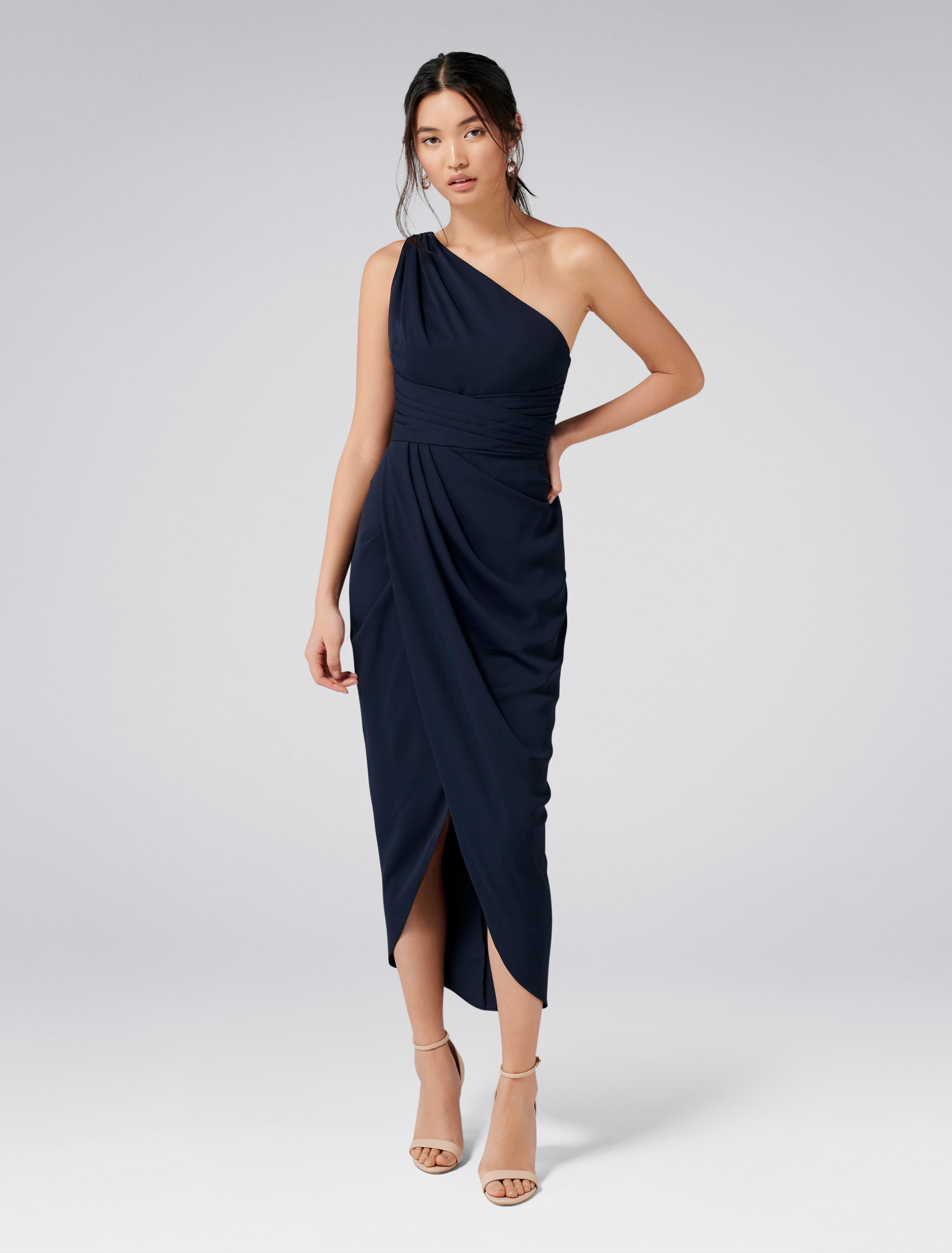 Mandy One Shoulder Drape Maxi Navy