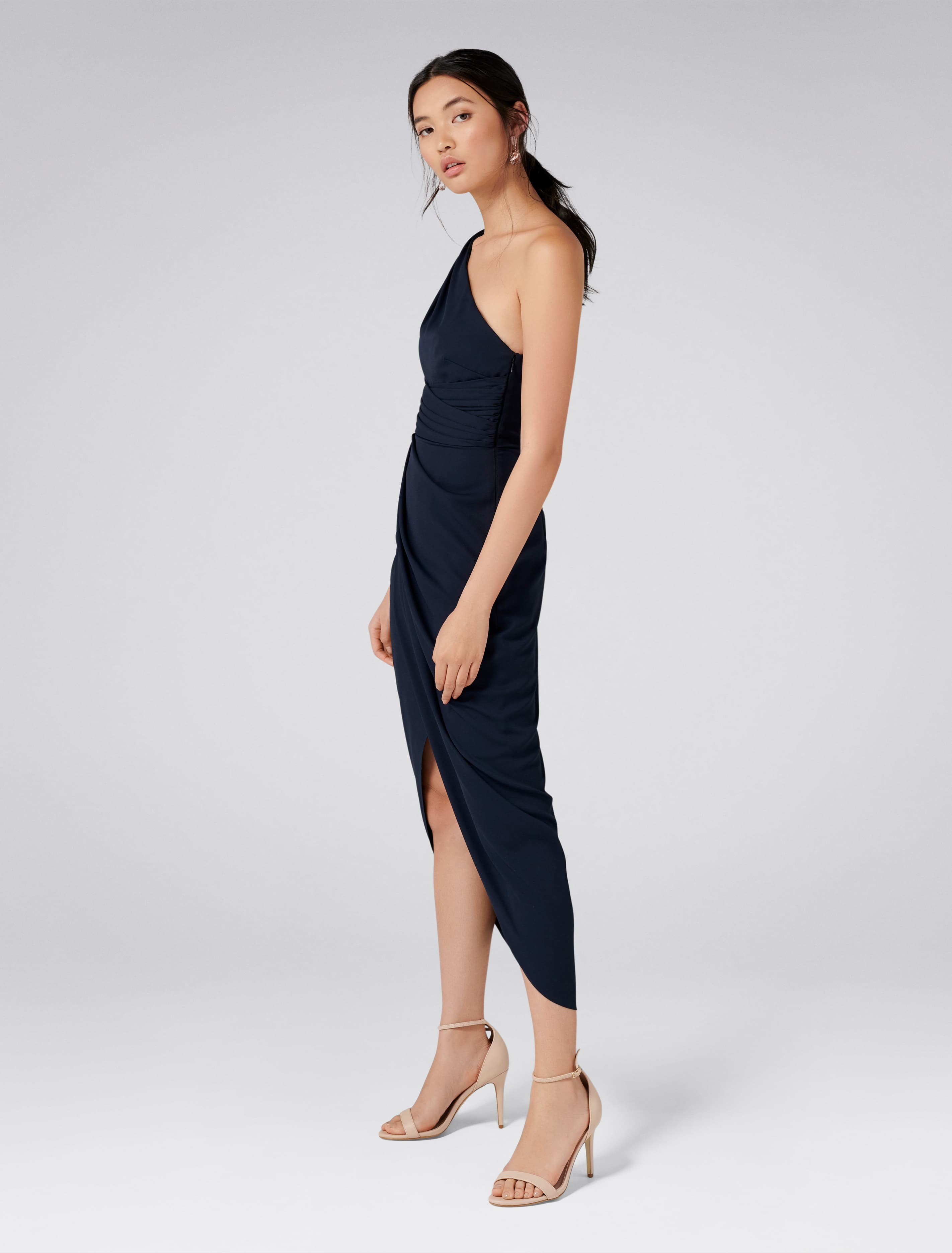 Mandy One Shoulder Drape Maxi Navy