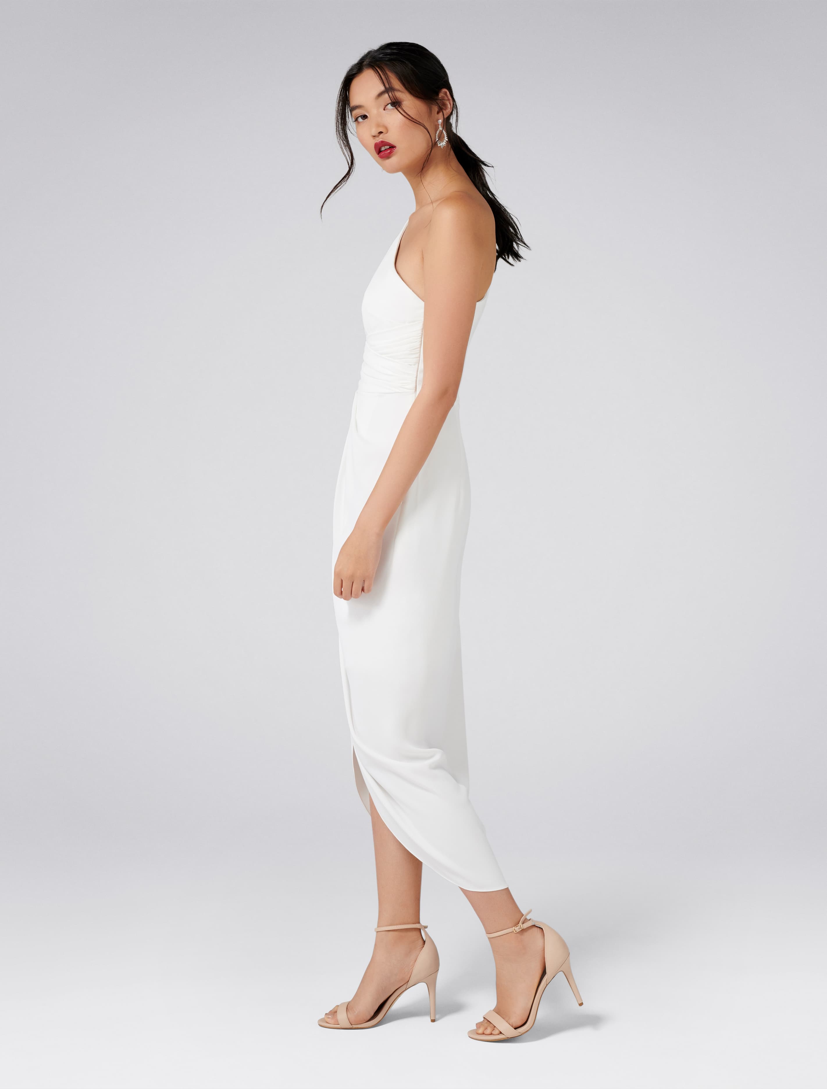 Mandy One Shoulder Drape Maxi Dress Porcelain