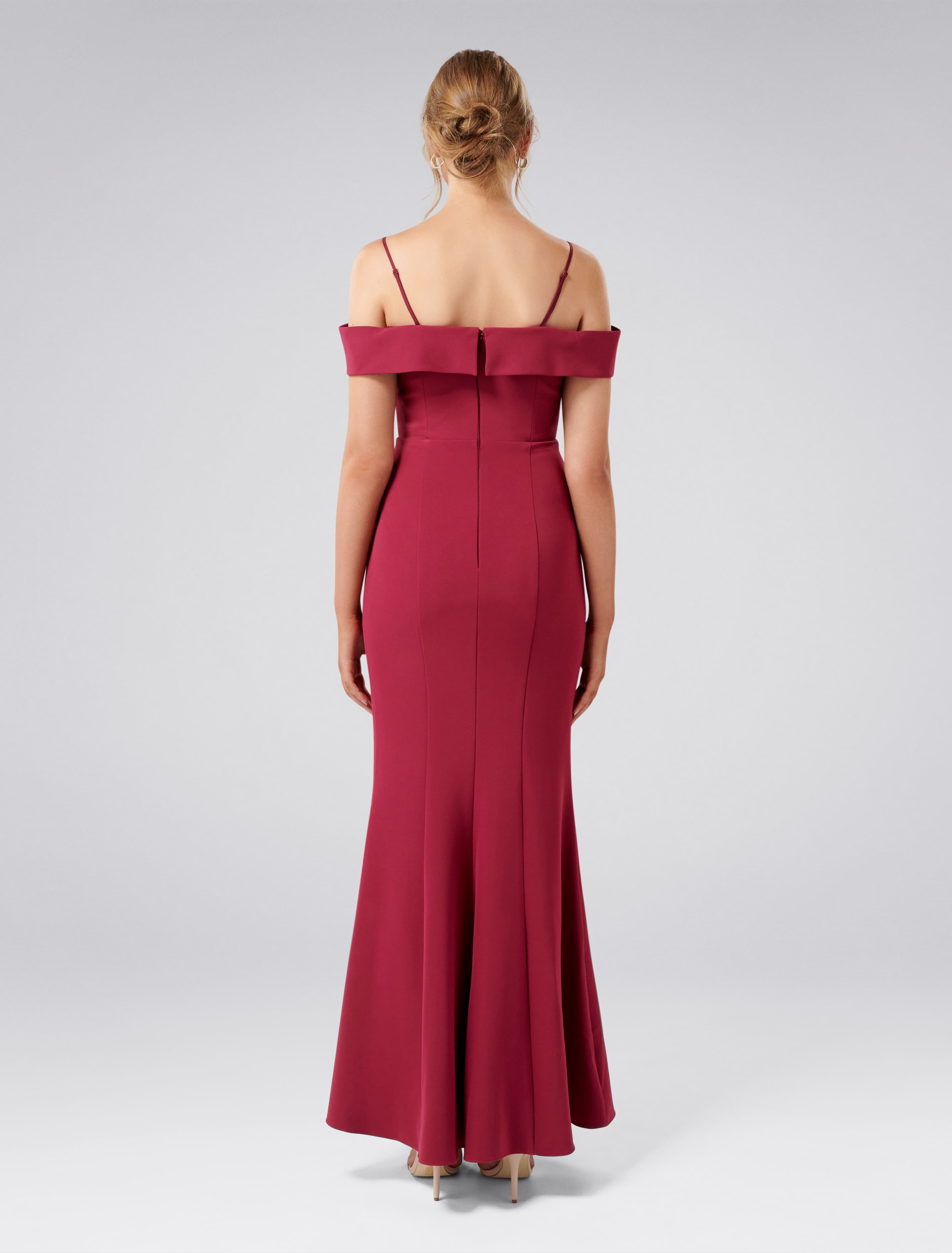 Sara Off-Shoulder Gown CA Red Plum