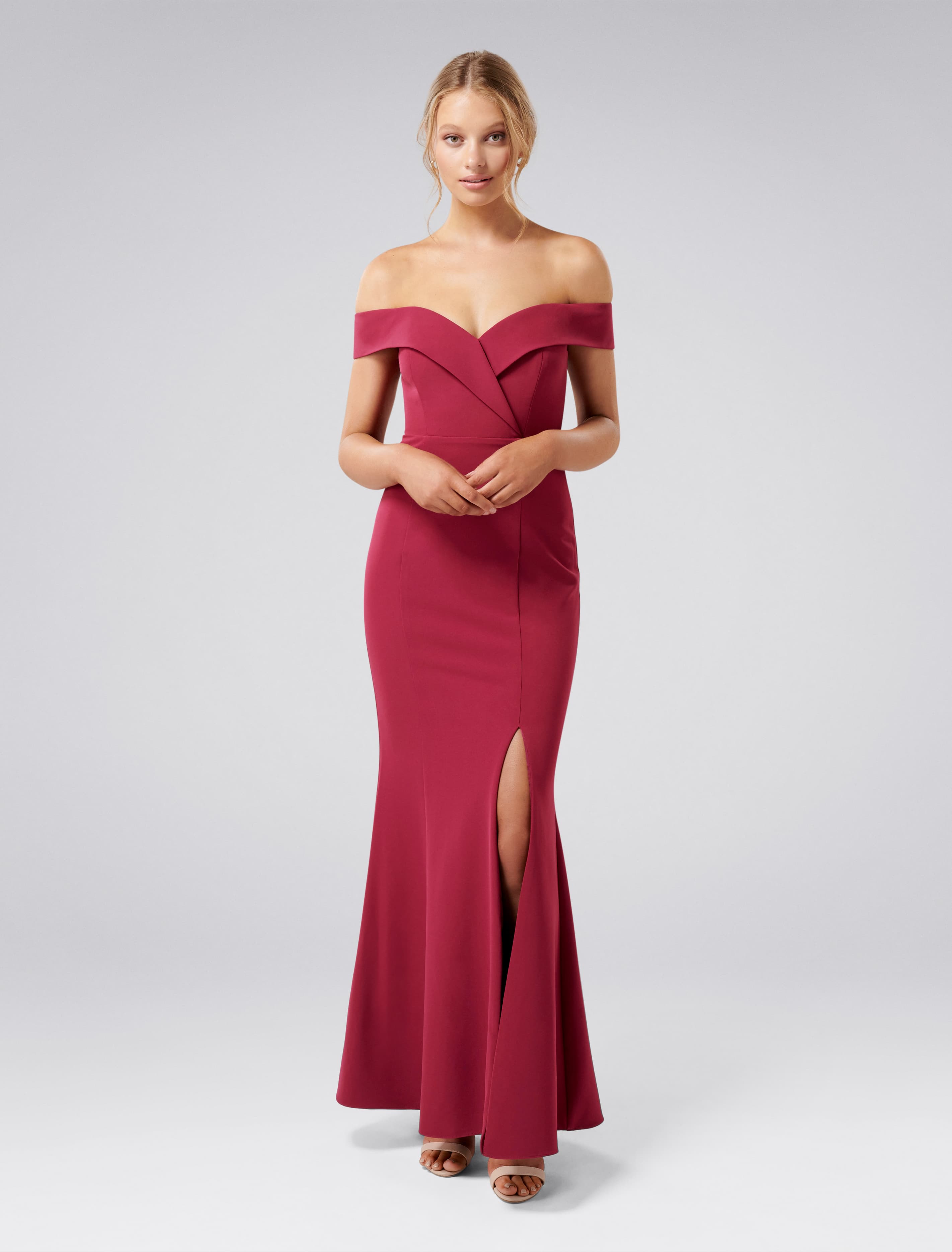 Sara Off-Shoulder Gown CA Red Plum