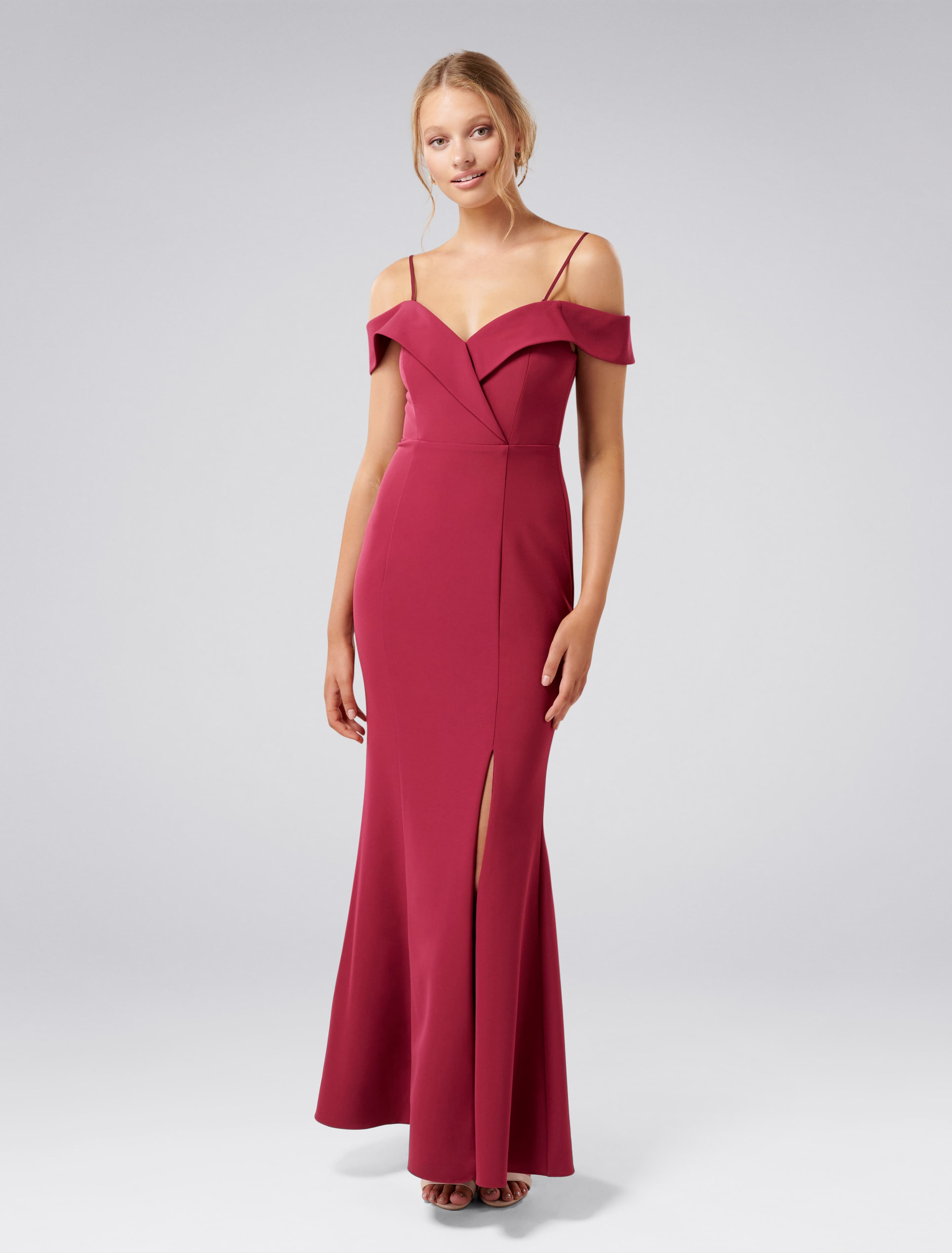 Sara Off-Shoulder Gown CA Red Plum