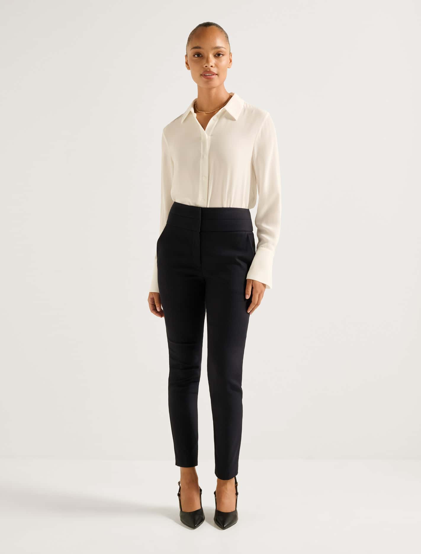 Georgia High Waist Full Length Pants Navy