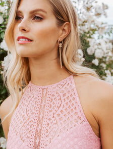 Porche Ring and Tassel Jewel Drop Earrings Rose Gold