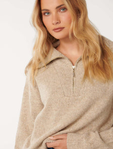 Josie 3/4 Zip Puller Knit Jumper Mocha