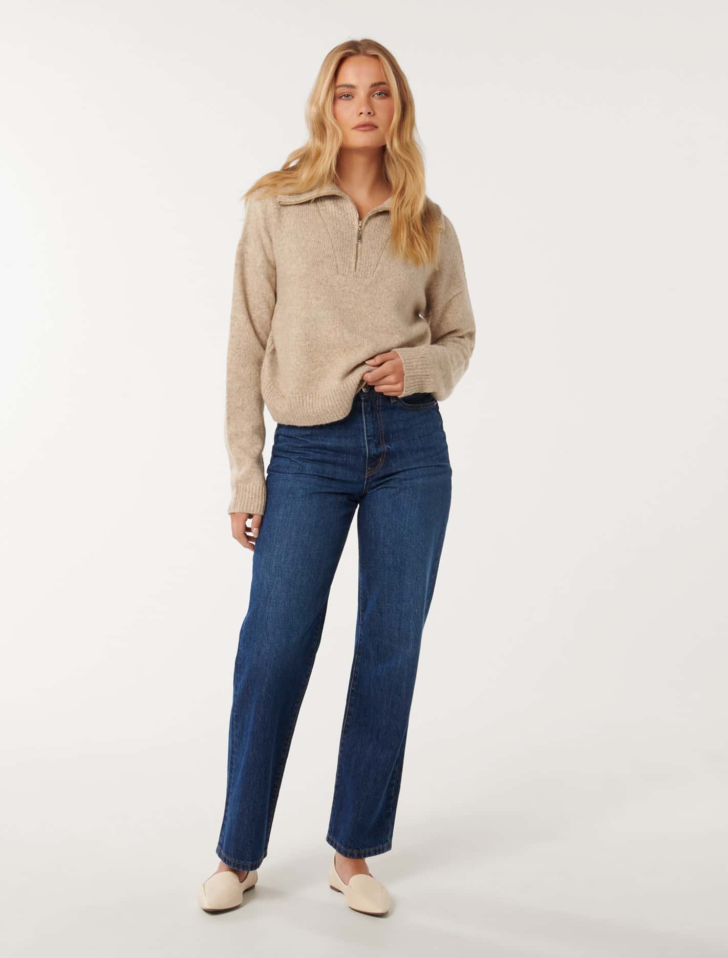 Josie 3/4 Zip Puller Knit Jumper Mocha