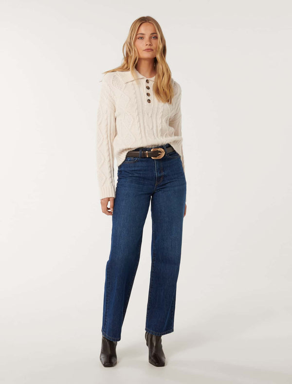 Adelaide Cabled Collar Knit Jumper Porcelain