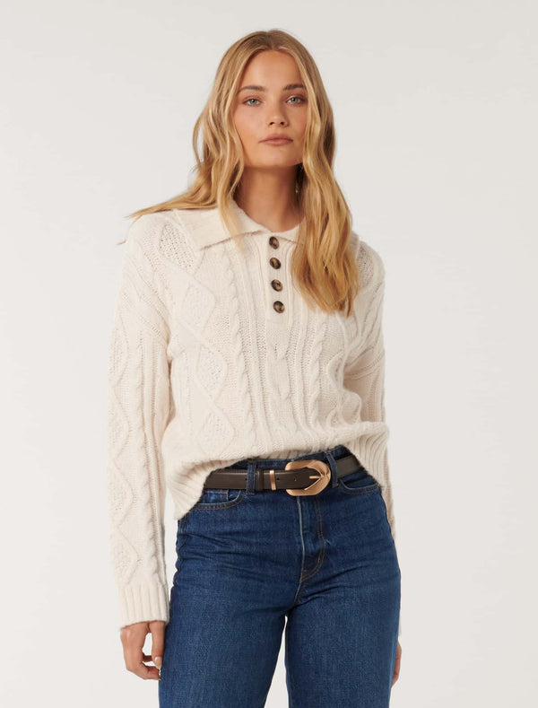 Adelaide Cabled Collar Knit Jumper Porcelain