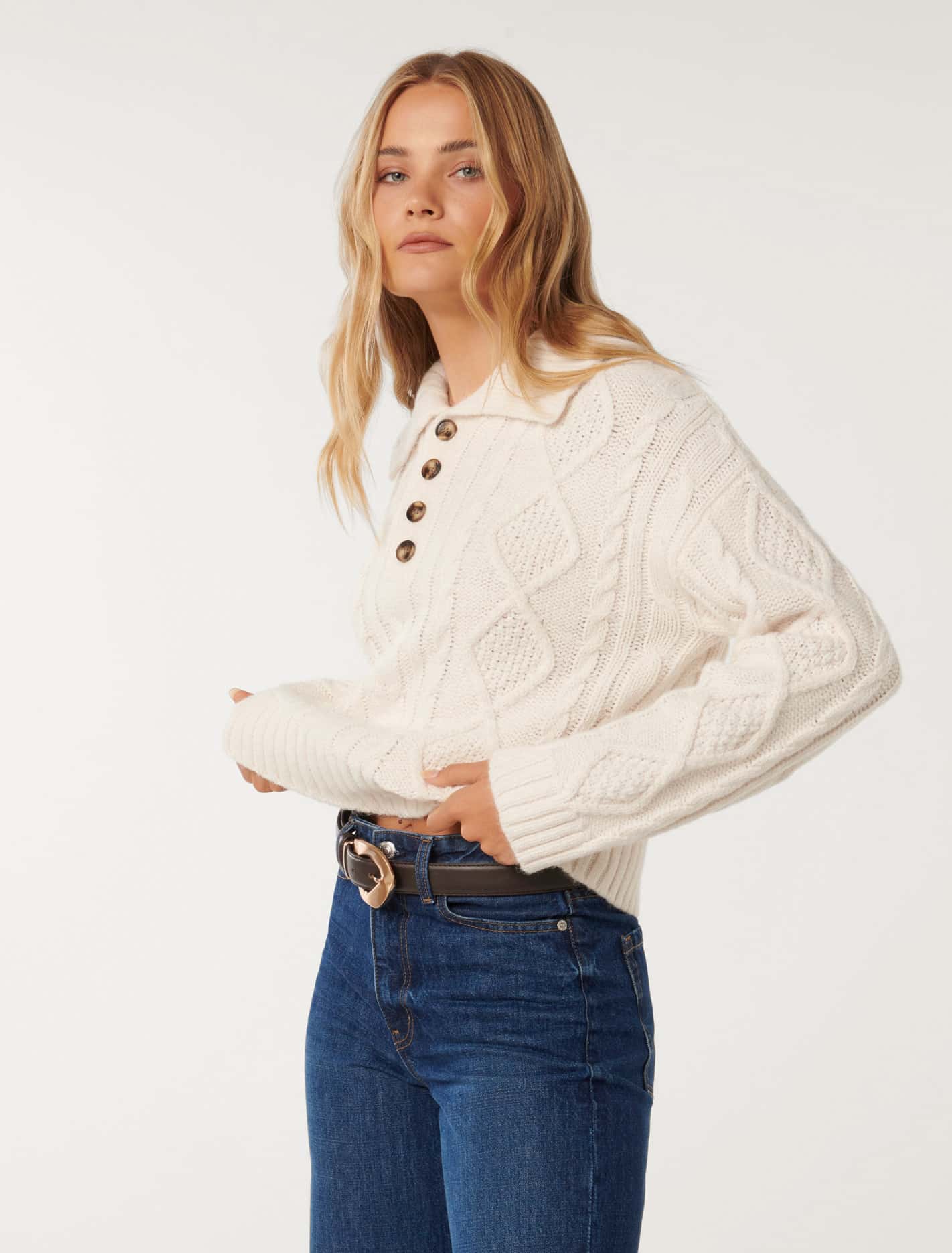 Adelaide Cabled Collar Knit Jumper Porcelain